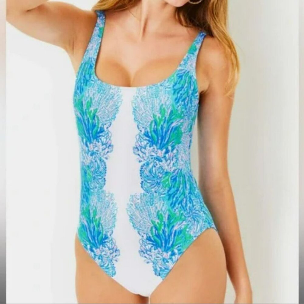 LILLY PULITZER Brin Scoopneck One-Piece Swimsuit in Blue Las Olas Aqua